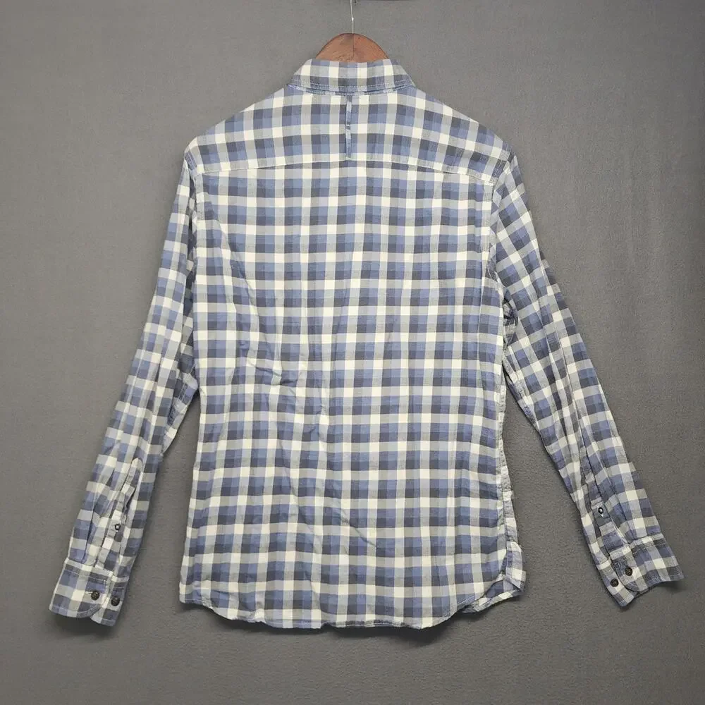 Banana Republic Shirt Mens Medium Blue Plaid Luxe Flannel Long Sleeve Button Up